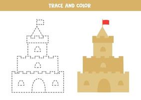 château de sable de dessin animé de trace et de couleur. feuille de travail pour les enfants. vecteur