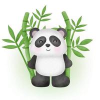 panda mignon avec du bambou dans un style aquarelle vecteur
