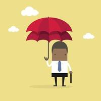 homme d'affaires africain avec double parapluie, concept d'entreprise. vecteur