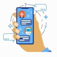 concept de chatbot. utilisateur discutant avec un robot chat bot mobile vecteur