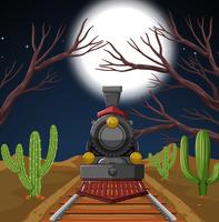 Train, nuit, scène, désert vecteur