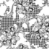 Modèle sans couture de tissu éclectique plaid avec ornement baroque. vecteur
