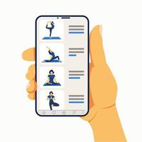 yoga en ligne. coach fille sur un écran de smartphone donne une leçon vecteur