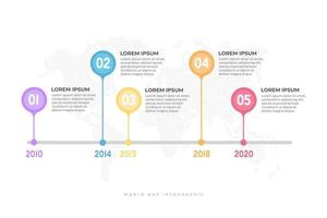 chronologie de l'entreprise avec modèle d'infographie de fond de carte du monde. vecteur