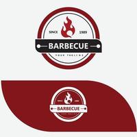 gril de barbecue vintage rétro, barbecue, logo d'étiquette d'emblème de steak vecteur