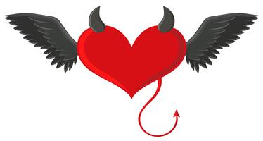 Coeur rouge avec cornes et queue de diable vecteur