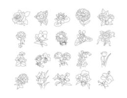 ensemble de fleurs, ensemble d'images clipart de dessin au trait rose vecteur