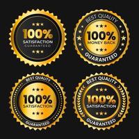 collection de badges noirs dorés garantis à cent pour cent de satisfaction vecteur