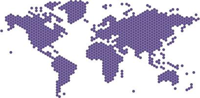 Carte du monde de forme hexagonale violet sur fond blanc vecteur