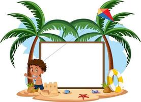 bannière vide avec personnage d'enfants en vacances d'été à la plage vecteur