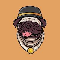 sourire, pug, chien, à, hip hop, style, concept, vecteur, illustration, isolé vecteur