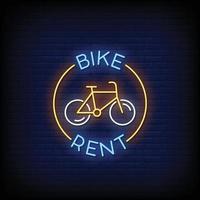 Location de vélos enseigne au néon sur mur de briques vecteur
