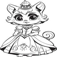 Princesse chat coloration page vecteur