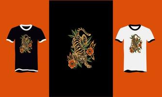 tigre et fleurs vecteur T-shirt ouvrages d'art conception