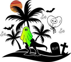 Halloween dinosaure ,enfants Halloween ,huer , fantôme , dino , lune ,palmier des arbres , vecteur des dossiers pour cricut