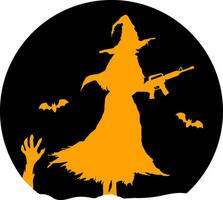 Halloween sorcière pistolet, sorcière avec pistolet, avec silhouette, sorcière clipart, sorcière, fantôme, sorcière fichiers,vintage vecteur