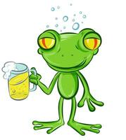 grenouille dessin animé prendre plaisir une verre de bière. isolé sur blanc vecteur