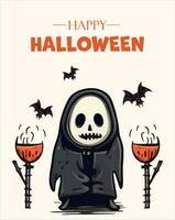 content Halloween affiche avec citrouille, fantôme, godille, toile d'araignée. vecteur illustration. endroit pour texte. brochure Cadre
