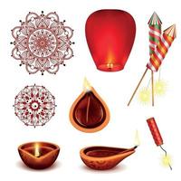 accessoires réalistes diwali mis en illustration vectorielle vecteur