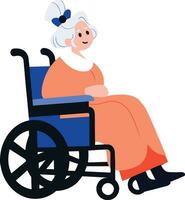 main tiré personnes âgées personnage séance dans une fauteuil roulant dans plat style vecteur