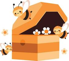 main tiré apiculture boîte ou abeille maison dans plat style vecteur