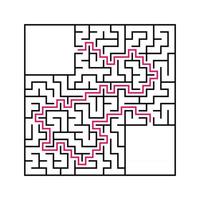 labyrinthe carré noir avec entrée et sortie. un jeu intéressant et utile pour les enfants. illustration vectorielle plane simple isolée sur fond blanc. avec une place pour vos dessins. avec la réponse. vecteur