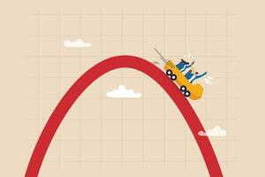 Stock marché montagnes russes, risque ou récession ralentissement, investissement chute bas, économique crise, tomber bas, diminution ou réduction concept, affaires gens investisseur équitation sur chute vers le bas graphique. vecteur