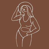 vecteur dessin de une femme dans une maillot de bain sur le plage, femme corps contour. abstrait dessin dans ligne art style