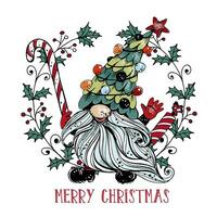 joyeux Noël salutation carte. mignonne Noël gnome avec cadeaux dans vecteur. vecteur