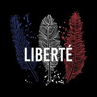 liberté. T-shirt conception avec Trois plumes dans le couleurs de le français drapeau. vecteur