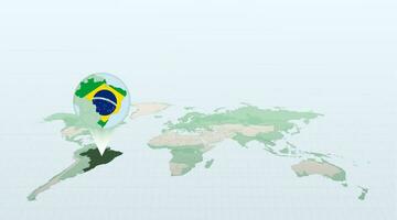 monde carte dans la perspective montrant le emplacement de le pays Brésil avec détaillé carte avec drapeau de Brésil. vecteur