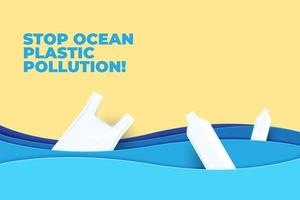 arrêtez le papier de pollution plastique océanique. vecteur