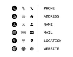 icônes de contact personnel pour carte de visite