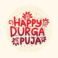 coloré typographie illustration pour Indien annuel Festival durga pouja. vecteur main tiré caractères modèle, affiche, bannière, salutation carte avec décoratif mandala. puja fête typographie