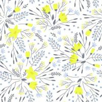 modèle sans couture de fleurs gris bleu jaune sur fond blanc vecteur