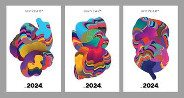 Nouveau année 2024 calendrier couverture et salutation carte avec coloré abstrait fluide Contexte conception vecteur