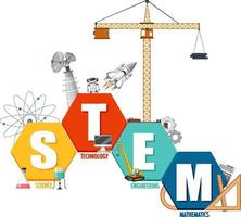 bannière de logo d'éducation de tige avec des éléments d'icône d'apprentissage vecteur