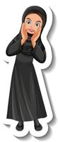 autocollant de personnage de dessin animé femme musulmane sur fond blanc vecteur