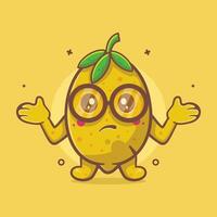 mignonne citron fruit personnage mascotte avec confus geste isolé dessin animé dans plat style conception vecteur