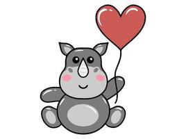 rhinocéros dessin animé mignonne pour valentines journée vecteur