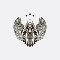 diable ailes crâne mascotte logo vecteur illustration, diable conception modèle.