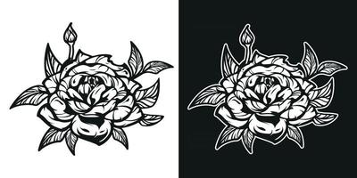 illustration en noir et blanc de la fleur rose. vecteur