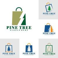 ensemble de pin arbre avec magasin logo conception vecteur. Créatif pin logo concepts modèle vecteur