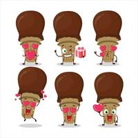 la glace crème Chocolat dessin animé personnage avec l'amour mignonne émoticône vecteur