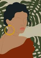 sans visage Jeune femme dans rouge robe esthétique illustration affiche. hispanique Dame vecteur