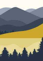 minimaliste paysage avec forêt et l'eau affiche illustration. Montagne et Lac vecteur