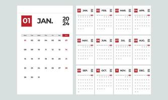 portrait mensuel calendrier modèle pour 2024 année pour affaires dans une minimaliste style vecteur