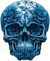 illustration blanc Humain crâne avec bleu fleurs autour crâne vecteur