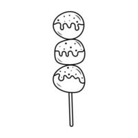 Japonais sucré mochi dango des balles. asiatique nourriture mitarashi dango linéaire icône. main tiré griffonnage illustration. vecteur