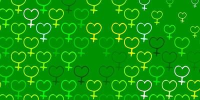 texture vecteur vert clair, jaune avec symboles des droits des femmes.